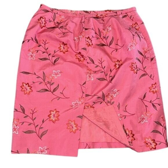 Dana Buchman Womens Pink Floral Embroidered Silk Skirt Size 18 - Picture 2 of 6
